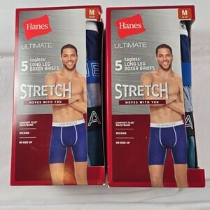 Hanes Ultimate Stretch Boxer Briefs Men's M 10 Pair Lot Tagless Long Leg Comfort